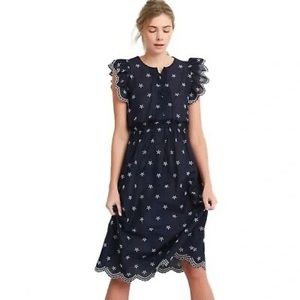 GAP•navy blue embroidered ruffle midi dress M NWOT